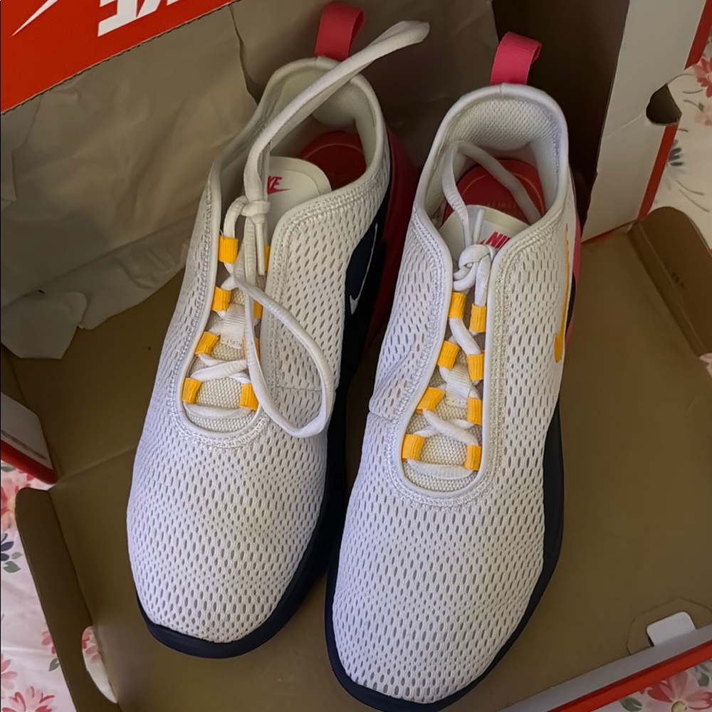 Nike White Sneakers with Yellow and Pink Accents